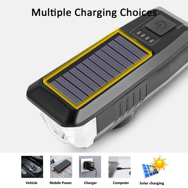 Alt view image 4 of 7 - Bike Light, USB Rechargeable Headlight, IPX4 Waterproof, 3 Modes | Solar Powered LED Bicycle Lights Front for Kid Women Men Road Cycling Safety