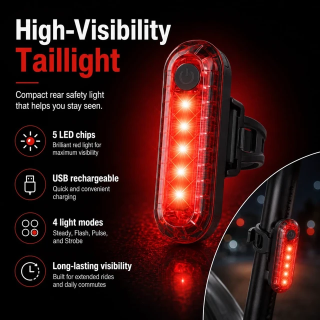 Alt view image 6 of 7 - Bike Light Kit for Front and Rear, IPX6 Waterproof Rechargeable Bicycle Light, LCD Battery Display, 5 Lighting Modes, Auto-On with Manual Control, Perfect for Night, Commute, School, & Outdoor Cycling