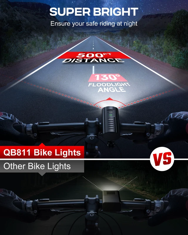 Alt view image 2 of 7 - Bike Light Set, Rechargeable Bicycle Lights Front and Rear, Super Bright LED Headlight, IP65 Waterproof Multiple Modes Road Mountain Bike Lights for Night Riding