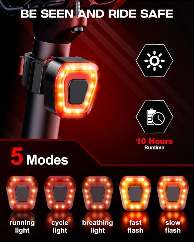 Alt view image 7 of 7 - Bike Light Set, Rechargeable Bicycle Lights Front and Rear, Super Bright LED Headlight, IP65 Waterproof Multiple Modes Road Mountain Bike Lights for Night Riding