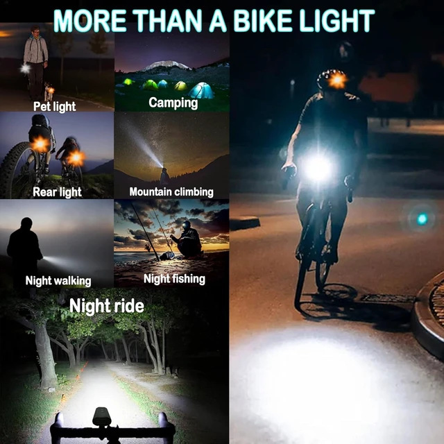 Alt view image 7 of 7 - Super Bright Bike Lights 8000Lm for Night Riding, Super Bright 3 LED Lights for Bike/Bicycle Headlight with High Beam & Low Beam TypeC Rechargeable, Free Taillights