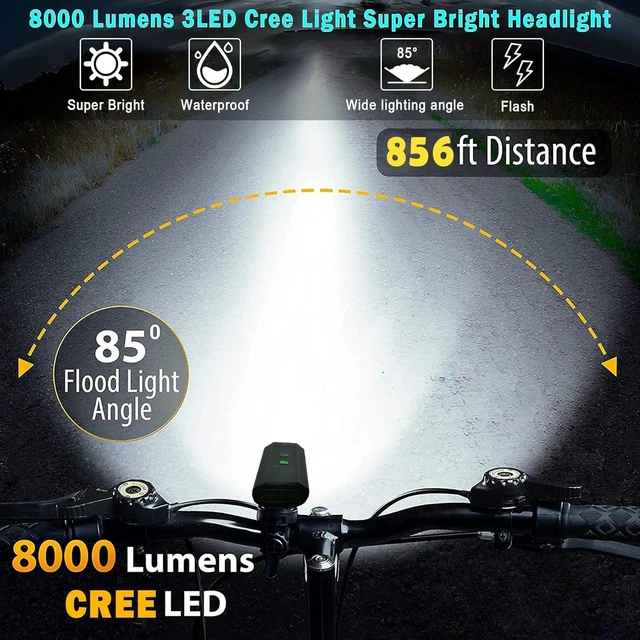 Alt view image 4 of 7 - Super Bright Bike Lights 8000Lm for Night Riding, Super Bright 3 LED Lights for Bike/Bicycle Headlight with High Beam & Low Beam TypeC Rechargeable, Free Taillights