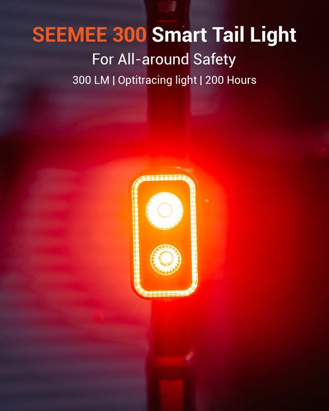 Alt view image 2 of 7 - SEEMEE 300 Bike Taillight,300 Lumen Bike Tail Light,5 Night & Daytime Modes,Smart Brake Sensor IPX6 Waterproof USB-C Rechargeable Rear Bike Light for Night Riding