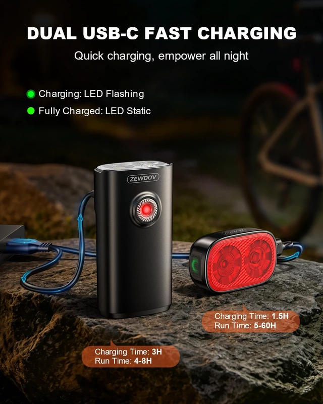 Alt view image 6 of 7 - 1000LM Bike Lights for Night Riding with Spotlight & Floodlight | Smart Indicator, Aluminum Alloy Body Bike Tail Light, 5+6 Modes, IP65 Waterproof Bicycle Lights Front and Rear for Men Women