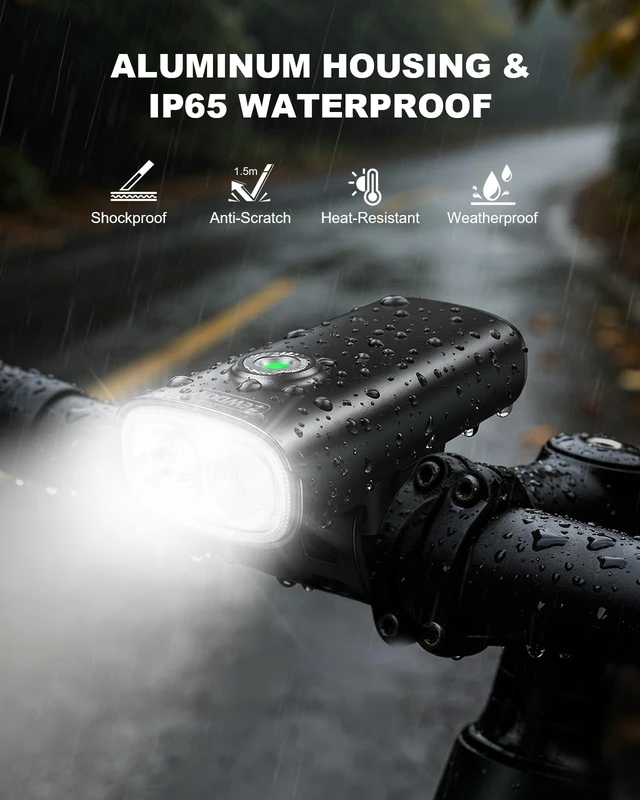 Alt view image 7 of 7 - 1000LM Bike Lights for Night Riding with Spotlight & Floodlight | Smart Indicator, Aluminum Alloy Body Bike Tail Light, 5+6 Modes, IP65 Waterproof Bicycle Lights Front and Rear for Men Women