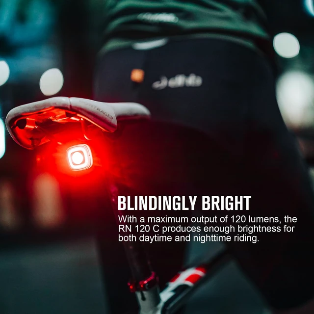 Alt view image 3 of 7 - RN 120 C Bike Tail Lights, 120 Lumens and 260 Degree Visibility, 1500m Viewable Range, Rechargeable Bicycle Break Sensing Taillights, IPX6 Waterproof, Road and Urban Cyclists