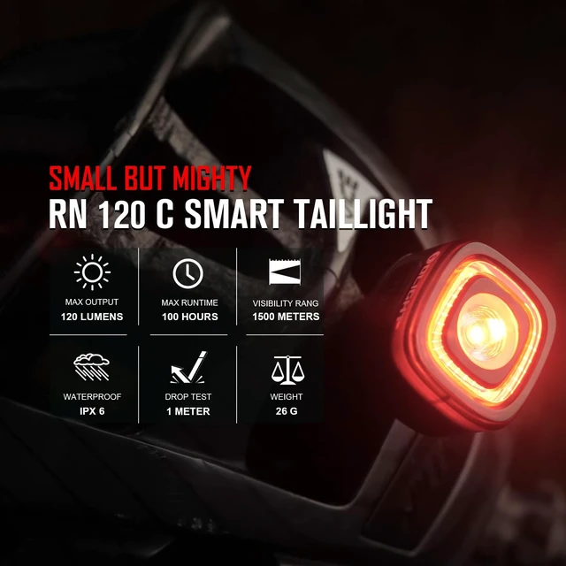 Alt view image 2 of 7 - RN 120 C Bike Tail Lights, 120 Lumens and 260 Degree Visibility, 1500m Viewable Range, Rechargeable Bicycle Break Sensing Taillights, IPX6 Waterproof, Road and Urban Cyclists