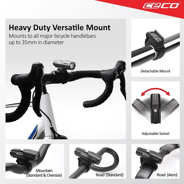 Alt view image 6 of 7 - USA 1200 Lumen Super Bright Bike Light Front, FLEXIBLE MOUNT Version, IP67 Waterproof, FL-1 Impact Resistant, USB Rechargeable, Great for Commuters Road Cyclists and Mountain Bikers, Quality Beam