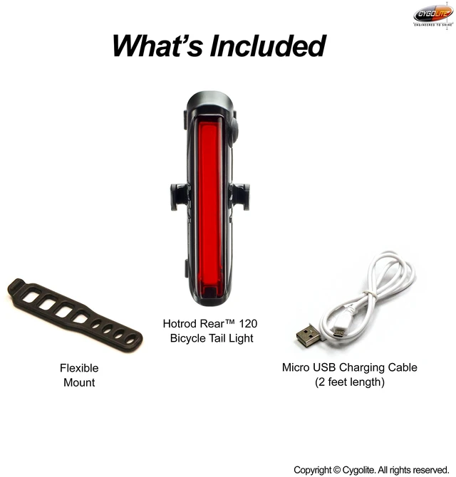 Alt view image 7 of 7 - Hotrod 120 Lumen Bike Tail Light - 7 Night & Daytime Modes Wide Beam COB LEDs IP64 Water Resistant USB RechargeableGreat for Busy Roads, Black, Red, Compact