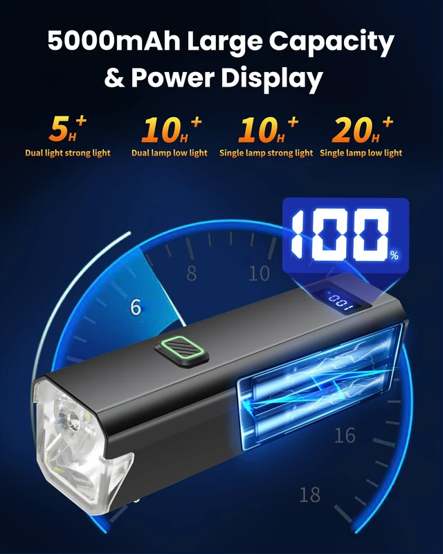 Alt view image 5 of 7 - 6000LM Bike Headlight USB-C Rechargeable, High Lumen Super Bright | Bike Light Set for Night Riding, 12+5 Modes Waterproof Bicycle Lights for Road, Mountain, Cycling