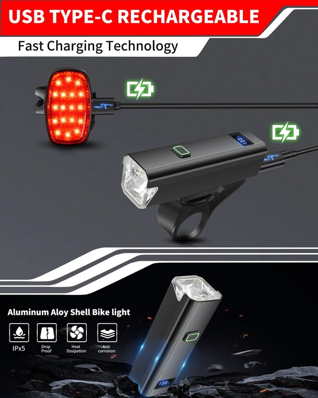 Alt view image 6 of 7 - 6000LM Bike Headlight USB-C Rechargeable, High Lumen Super Bright | Bike Light Set for Night Riding, 12+5 Modes Waterproof Bicycle Lights for Road, Mountain, Cycling