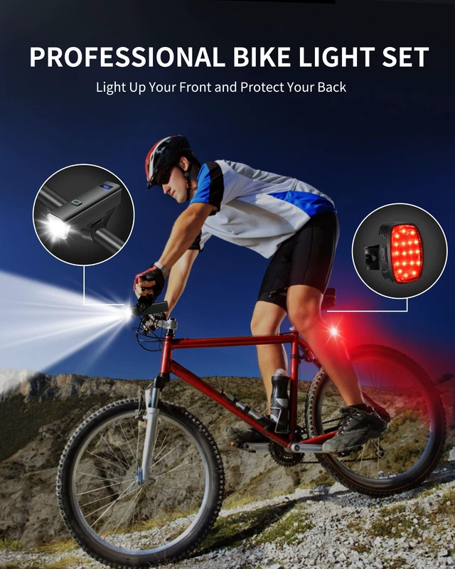 Alt view image 7 of 7 - 6000LM Bike Headlight USB-C Rechargeable, High Lumen Super Bright | Bike Light Set for Night Riding, 12+5 Modes Waterproof Bicycle Lights for Road, Mountain, Cycling