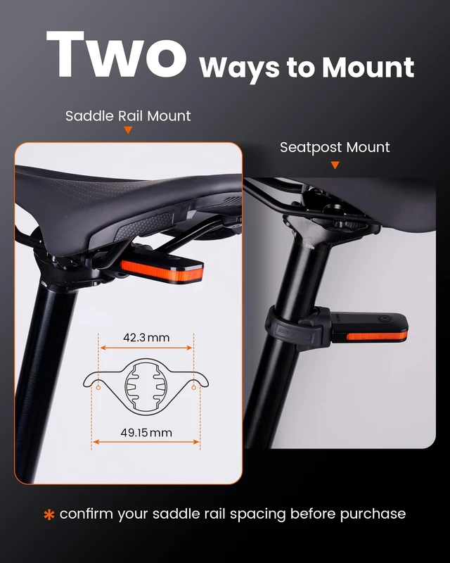 Alt view image 3 of 7 - CL01 Bike Tail Light, 300° Wide-Angle Rear Bicycle Light | for Night Riding, Saddle Mount Bike Taillight Safety Accessories with Auto On/Off, Brake Sensing, 5 Modes, 2 Mounting Ways