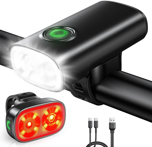 Main image of 1200LM Bike Lights for Night Riding, Spot+Flood Beam, 5+6 Modes | Bicycle Lights Front and Rear, Easy Install, IP65 Waterproof USB-C Rechargeable Ebike Scooter Light for Road Cycling