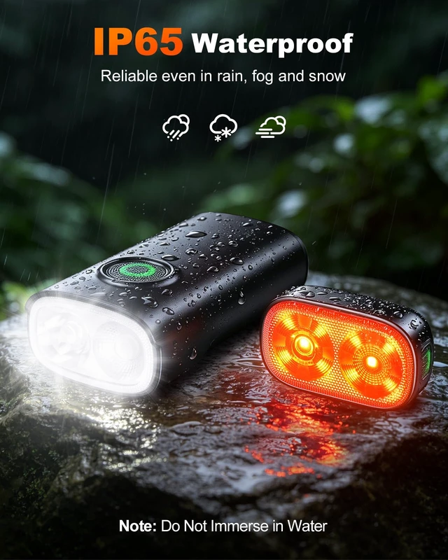 Alt view image 5 of 7 - 1200LM Bike Lights for Night Riding, Spot+Flood Beam, 5+6 Modes | Bicycle Lights Front and Rear, Easy Install, IP65 Waterproof USB-C Rechargeable Ebike Scooter Light for Road Cycling