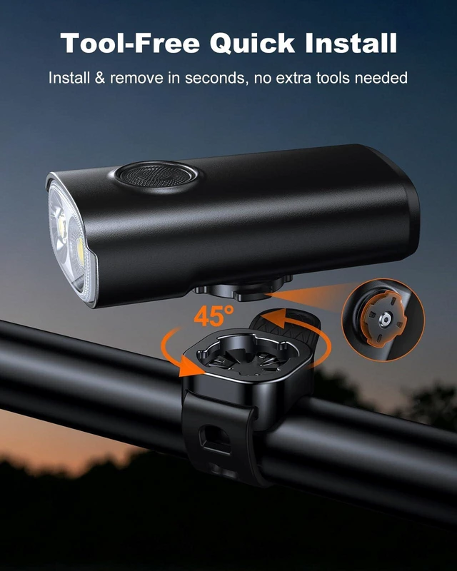 Alt view image 7 of 7 - 1200LM Bike Lights for Night Riding, Spot+Flood Beam, 5+6 Modes | Bicycle Lights Front and Rear, Easy Install, IP65 Waterproof USB-C Rechargeable Ebike Scooter Light for Road Cycling