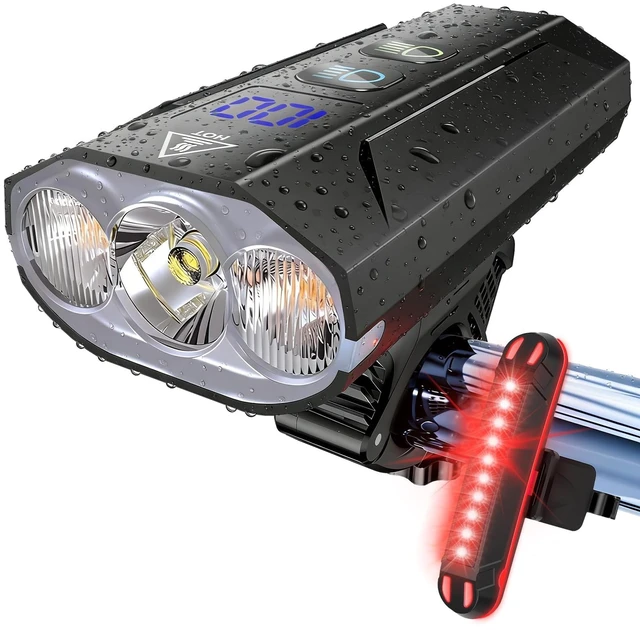 Main image of Bike Lights for Night Riding, 8000 Lumens Headlight & Taillight Set | 5800mAh Rechargeable Super Bright Bike Lights with LCD Power Display, Waterproof, 13 Light Modes for Mountain & Road Bikes