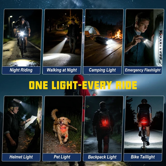 Alt view image 6 of 7 - Bike Lights for Night Riding, 8000 Lumens Headlight & Taillight Set | 5800mAh Rechargeable Super Bright Bike Lights with LCD Power Display, Waterproof, 13 Light Modes for Mountain & Road Bikes