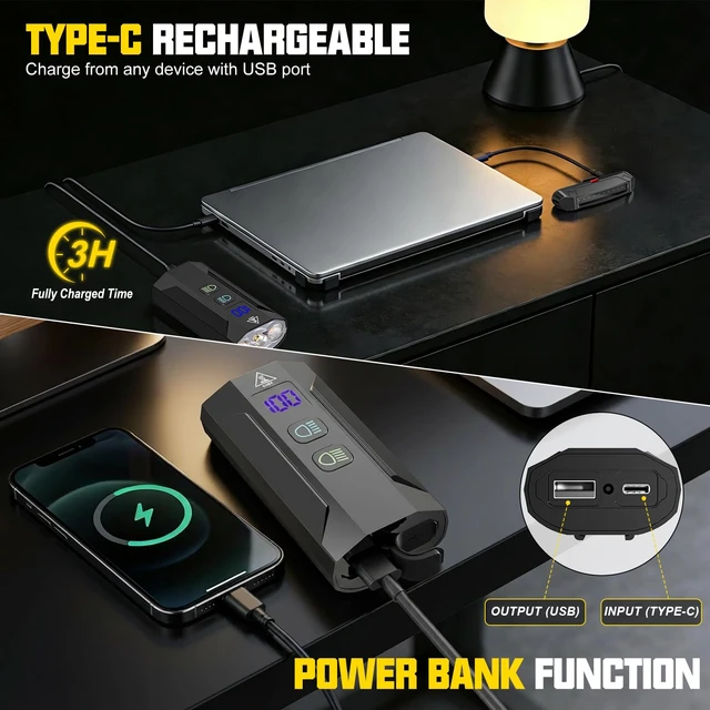 Alt view image 7 of 7 - Bike Lights for Night Riding, 8000 Lumens Headlight & Taillight Set | 5800mAh Rechargeable Super Bright Bike Lights with LCD Power Display, Waterproof, 13 Light Modes for Mountain & Road Bikes