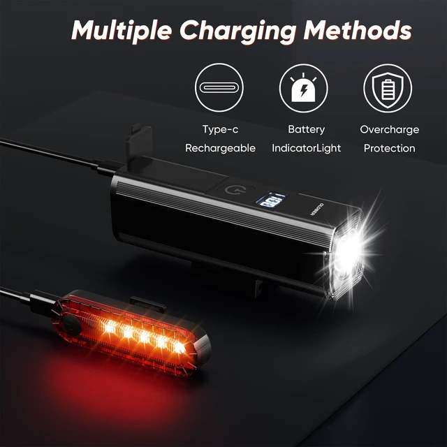 Alt view image 5 of 7 - 2026 New Bike Lights for Night Riding, Aluminum 1200 Lumens Rechargeable 6000mAh Super Bright Bicycle Headlight and Back Taillight, Waterproof LED Display 6+4 Modes Bicycle Lights Sets