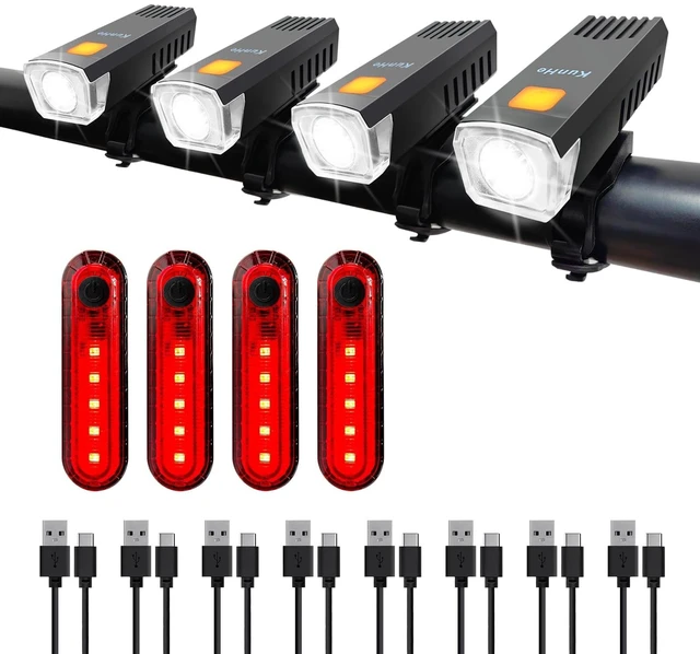 Main image of 8 Pack USB-C Rechargeable Bike Lights Head Lights for Night Riding Men Women & Kids 3 Lights Modes as a Safety Indicator Light for Skateboards Strollers and Wheelchairs