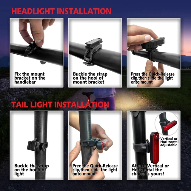 Alt view image 7 of 7 - 8 Pack USB-C Rechargeable Bike Lights Head Lights for Night Riding Men Women & Kids 3 Lights Modes as a Safety Indicator Light for Skateboards Strollers and Wheelchairs