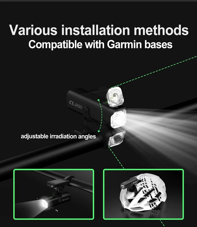 Alt view image 2 of 7 - CL1200 Bike Lights for Night Riding,Compatible with Garmin/GoPro Mount,1200 Lumen Bright Bike Headlight,5000mAh Rechargeable Battery,Waterproof Bike Front Light for Commuter Cyclists
