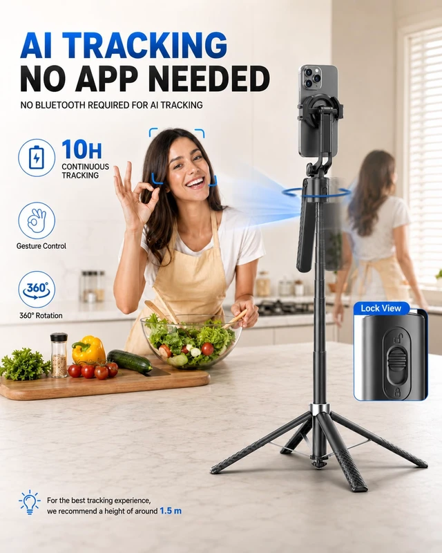 Alt view image 2 of 7 - 71" Auto Face Tracking Tripod, 1-Sec Quick Setup Magnetic Tripod for iPhone, No App Needed 360° Rotating Phone & Camera Tripod, Content Creator Essentials for TikTok YouTube