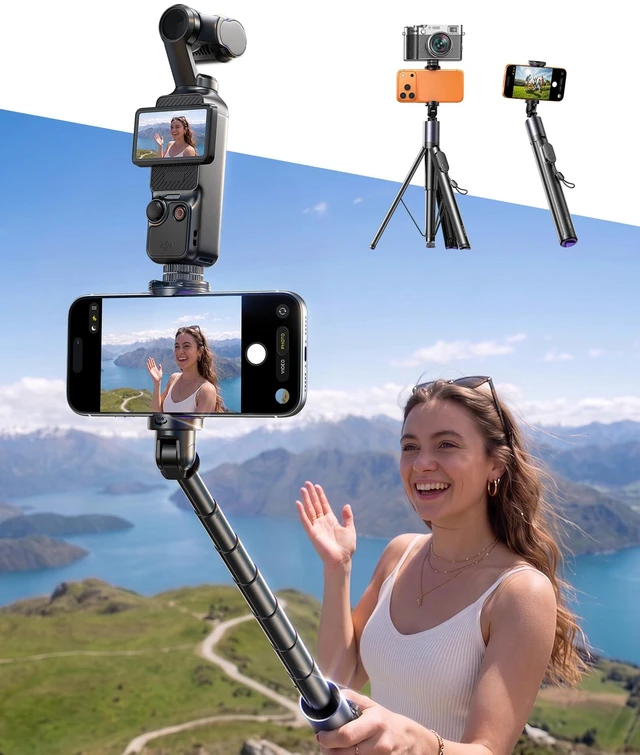 Main image of Tripod for iPhone 18 Pro Max 8K Video Selfie Stick with Remote 67" | Content creator essentials: selfie stick tripod with remote & selfie stick for Android 67" full size tripod for Samsung S26