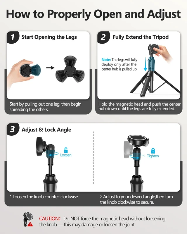 Alt view image 4 of 4 - 72'' Magnetic Tripod for iPhone with Remote, Extendable Cell Phone Tripod Stand, Compatible with MagSafe, Selfie Stick Tripod for iPhone 15 14 13 12 11 Series and Android Phones