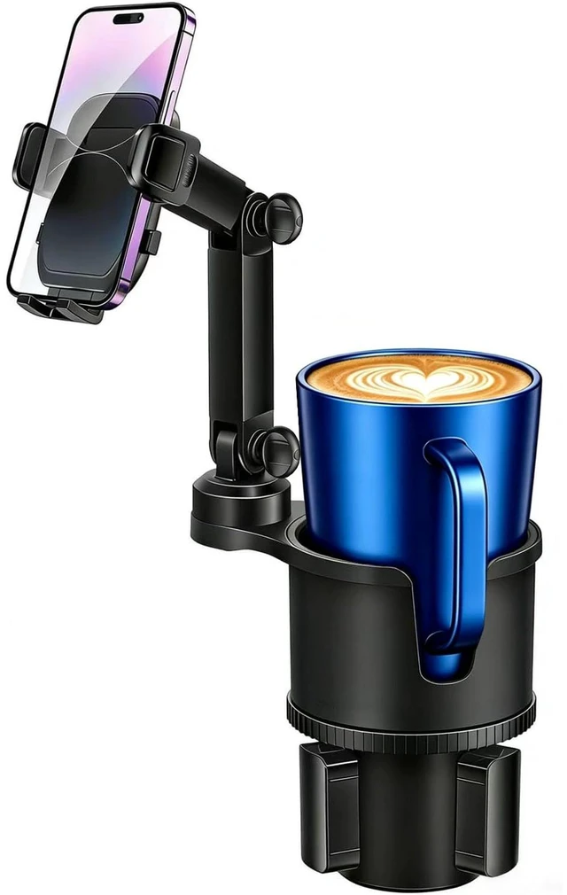 Main image of 2-in-1 Cup Phone Holder for Car, 360° Adjustable Car Phone Mount | Anti-Slip Phone Cup Holder Long Arm, Fits 2.54" Cup Slots, Stable Holds Phones & Large Bottles, Compatible iPhone 17/16 Pro