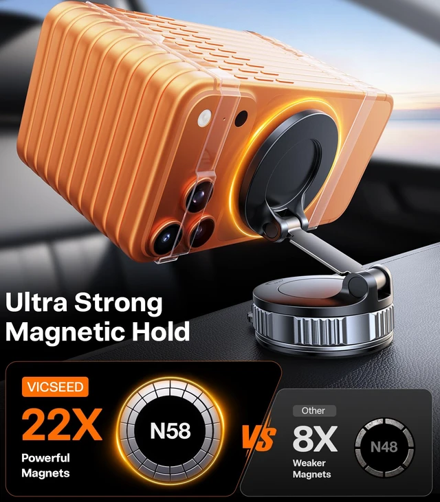 Alt view image 4 of 7 - for MagSafe Car Mount [Upgraded 98LBS Strongest Suction,Won't Break | Military-Grade Vacuum Magnetic Phone Holder, 360° Rotation Base, Metal Arm&Hinges, Stable for iPhone 17 Pro Max 16 15 14 13
