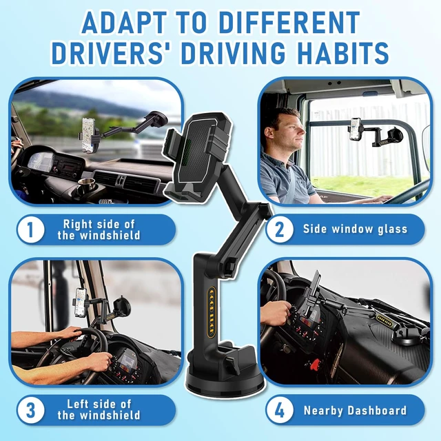 Alt view image 2 of 7 - Truck Phone Holder Mount,Car Phone Holder,Dashboard Windshield Phone Holder 16.9 inch Long Arm,Super Suction Cup Compatible with Pickup Truck,Commercial Truck and All Phone