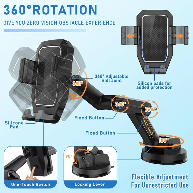 Alt view image 7 of 7 - Truck Phone Holder Mount,Car Phone Holder,Dashboard Windshield Phone Holder 16.9 inch Long Arm,Super Suction Cup Compatible with Pickup Truck,Commercial Truck and All Phone