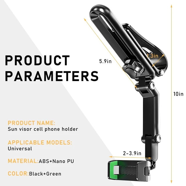 Alt view image 2 of 6 - Car Phone Holder, 1080° Rotatable and Retractable Mobile Phone Holder, Multi-Functional Sun Visor Rearview Mirror Car Phone Holder Fit for Most Cell Phones (Black Green)