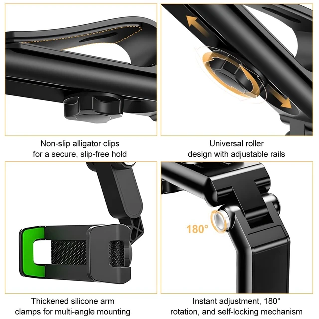 Alt view image 3 of 6 - Car Phone Holder, 1080° Rotatable and Retractable Mobile Phone Holder, Multi-Functional Sun Visor Rearview Mirror Car Phone Holder Fit for Most Cell Phones (Black Green)