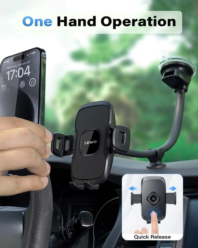 Alt view image 3 of 7 - Solid Car Truck Phone Mount Holder Black with 14" Gooseneck Long Arm | Windshield Window Mobile Holders w/Industrial-Strength Suction Cup, Anti-Shake Stabilizer Compatible All Cell Phones iPhone