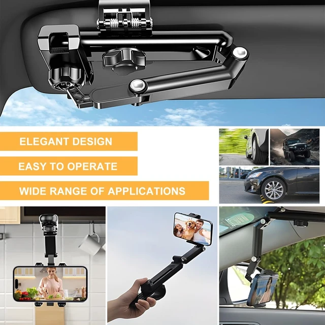 Alt view image 6 of 6 - Car Phone Holder, 1080° Rotatable and Retractable Mobile Phone Holder, Multi-Functional Sun Visor Rearview Mirror Car Phone Holder Fit for Most Cell Phones (Black Green)