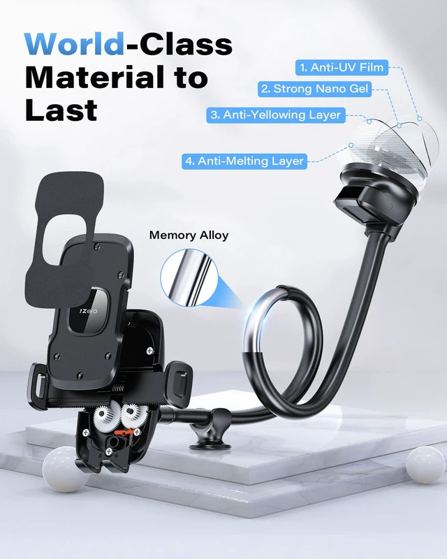 Alt view image 6 of 7 - Solid Car Truck Phone Mount Holder Black with 14" Gooseneck Long Arm | Windshield Window Mobile Holders w/Industrial-Strength Suction Cup, Anti-Shake Stabilizer Compatible All Cell Phones iPhone