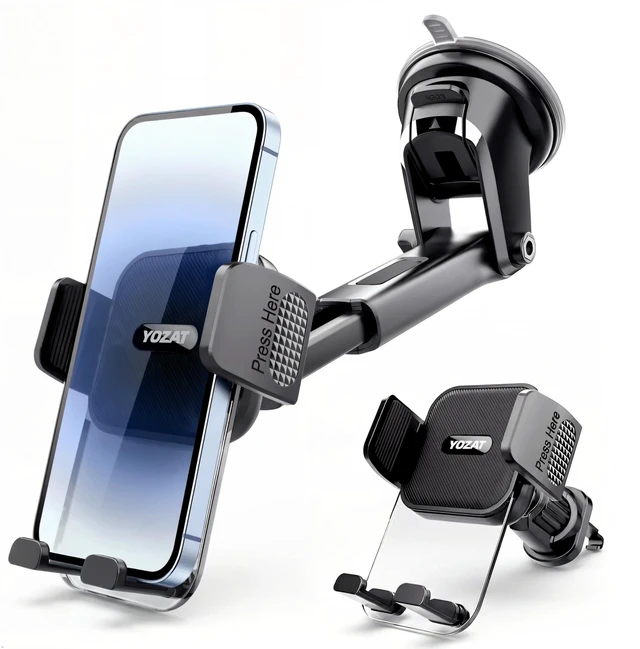 Main image of [2026 Upgraded Military-Grade Car Phone Holder Mount Ultra-Stable Clamp Grip, 3-in-1 Dashboard/Windshield/Air Vent, One-Button Release Heavy Duty Universal for iPhone & All Smartphones