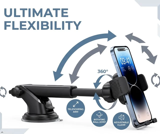Alt view image 4 of 7 - [2026 Upgraded Military-Grade Car Phone Holder Mount Ultra-Stable Clamp Grip, 3-in-1 Dashboard/Windshield/Air Vent, One-Button Release Heavy Duty Universal for iPhone & All Smartphones