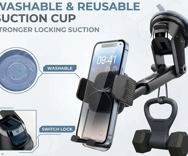 Alt view image 5 of 7 - [2026 Upgraded Military-Grade Car Phone Holder Mount Ultra-Stable Clamp Grip, 3-in-1 Dashboard/Windshield/Air Vent, One-Button Release Heavy Duty Universal for iPhone & All Smartphones
