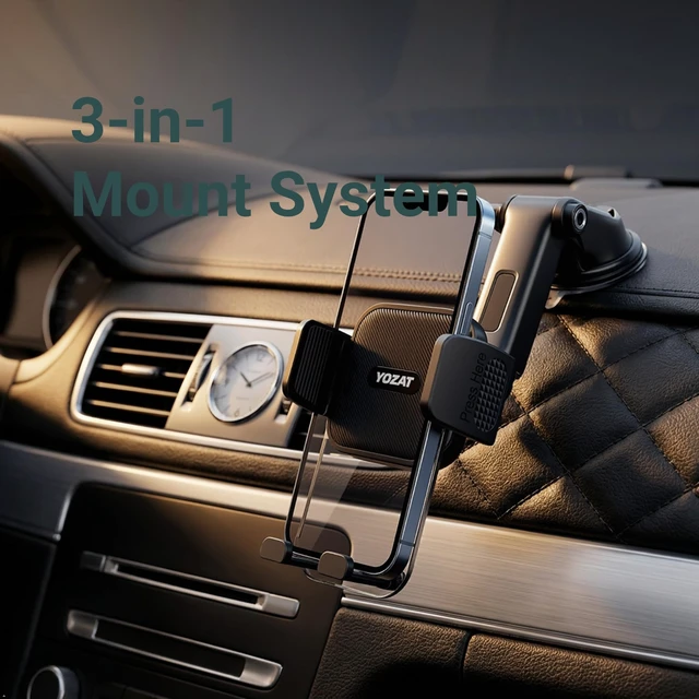 Alt view image 6 of 7 - [2026 Upgraded Military-Grade Car Phone Holder Mount Ultra-Stable Clamp Grip, 3-in-1 Dashboard/Windshield/Air Vent, One-Button Release Heavy Duty Universal for iPhone & All Smartphones