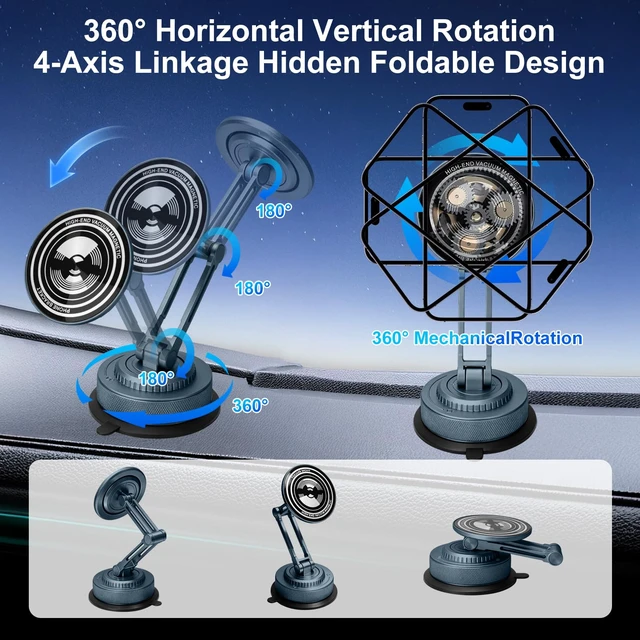 Alt view image 4 of 7 - All-Metal Alloy Long Arm Magnetic Suction Cup Car Phone Mount Holder | Strong Powerful Magnetic Heavy-Duty Windshield Dash 360° Mechanical Rotation Cell Mobile Phone Vehicle Bracket for All Cars