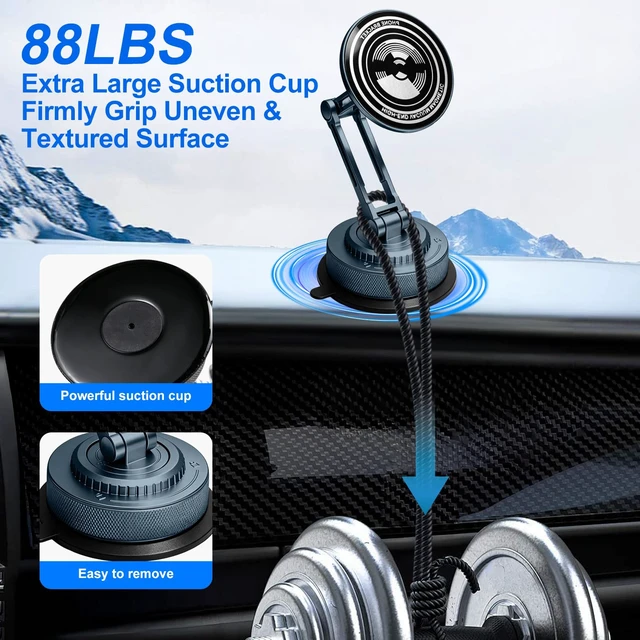 Alt view image 3 of 7 - All-Metal Alloy Long Arm Magnetic Suction Cup Car Phone Mount Holder | Strong Powerful Magnetic Heavy-Duty Windshield Dash 360° Mechanical Rotation Cell Mobile Phone Vehicle Bracket for All Cars