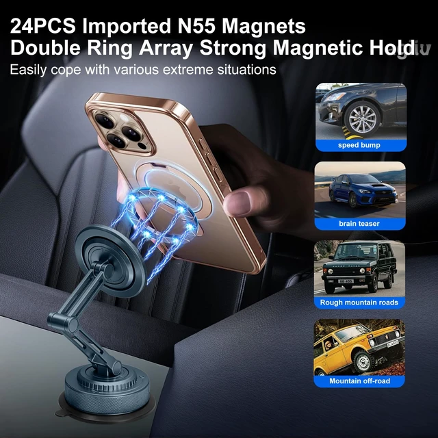 Alt view image 5 of 7 - All-Metal Alloy Long Arm Magnetic Suction Cup Car Phone Mount Holder | Strong Powerful Magnetic Heavy-Duty Windshield Dash 360° Mechanical Rotation Cell Mobile Phone Vehicle Bracket for All Cars