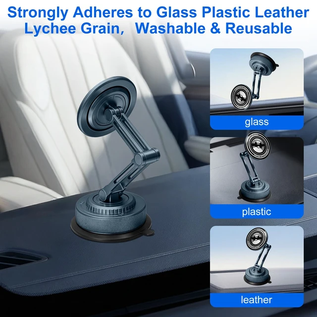 Alt view image 7 of 7 - All-Metal Alloy Long Arm Magnetic Suction Cup Car Phone Mount Holder | Strong Powerful Magnetic Heavy-Duty Windshield Dash 360° Mechanical Rotation Cell Mobile Phone Vehicle Bracket for All Cars