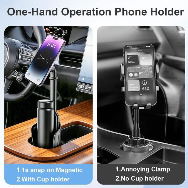 Alt view image 2 of 7 - Magnetic Cup Holder Phone Mount for Car, 2 in 1 One-Hand Operation | Adjustable Vehicle Cupholder Expander Phone Holder, Compatible with iPhone Android Smartphones For Suv Truck Cars
