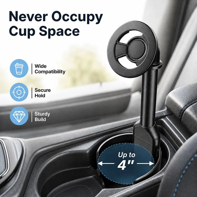 Alt view image 5 of 7 - Magnetic Cup Holder Phone Mount for Car, 2 in 1 One-Hand Operation | Adjustable Vehicle Cupholder Expander Phone Holder, Compatible with iPhone Android Smartphones For Suv Truck Cars