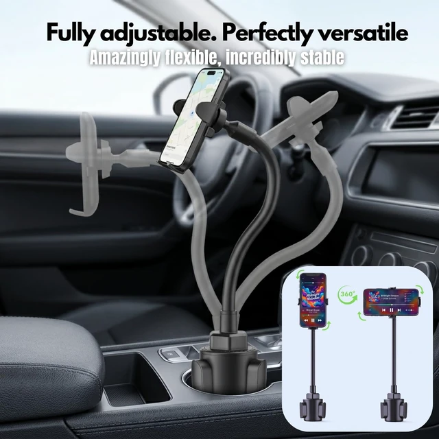 Alt view image 2 of 7 - Cup Holder Phone Mount 15 Inch Adjustable Gooseneck Arm for Car | Adjustable long arm and stable cup holder base keep your phone secure, easy to reach, and clear to view while driving